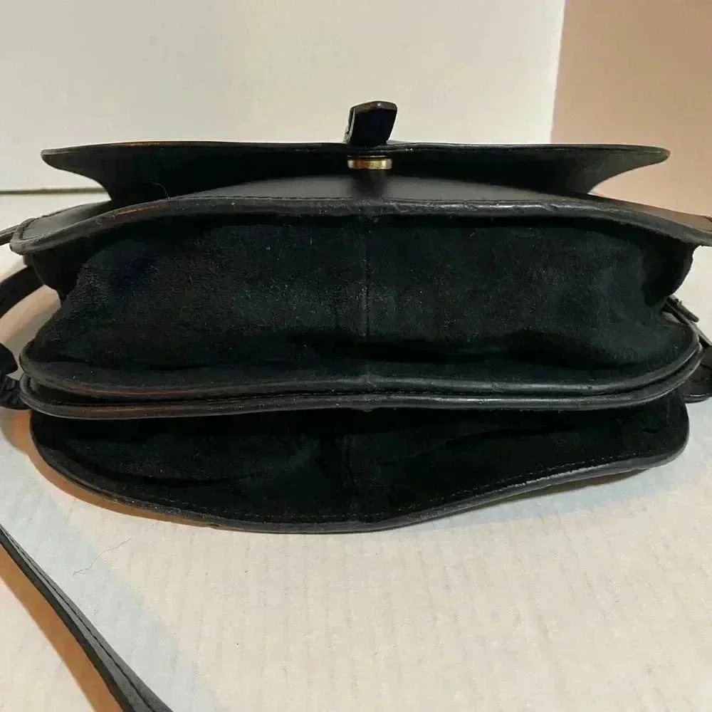 Zara Black Saddle Satchel with Gold Accents